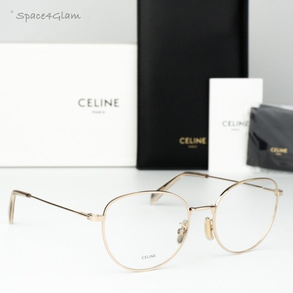 Celine Women Eyeglasses Metal Shiny Rose Gold Demo Round CL50095U 028 BRAND NEW - Picture 1 of 8